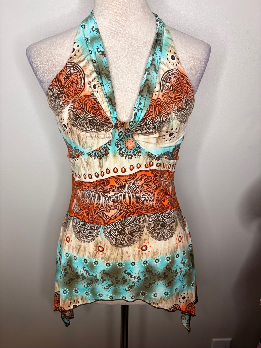 Body Central Turquoise and Orange Halter Camisole